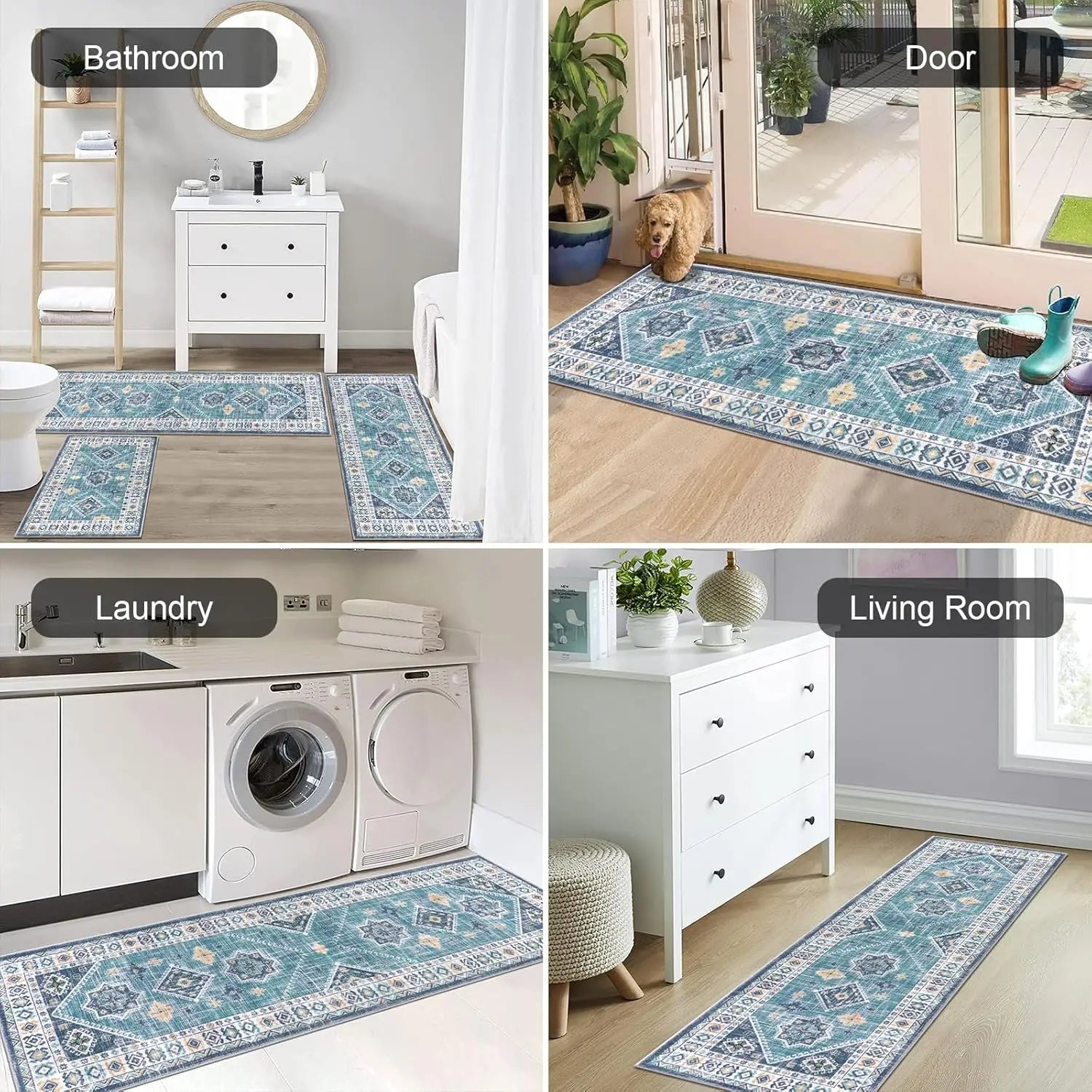 Boho Kitchen Rug Set with Runner, Non-Slip Washable Floor Mats for Hallway and Laundry, Holiday Decor