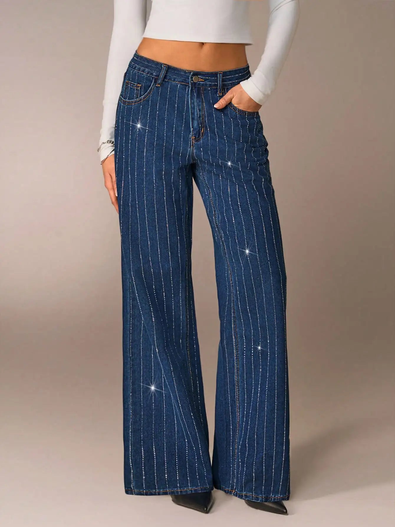 Women's High Waist Wide Leg Denim Jeans - Casual Y2K Style for Streetwear & Going Out