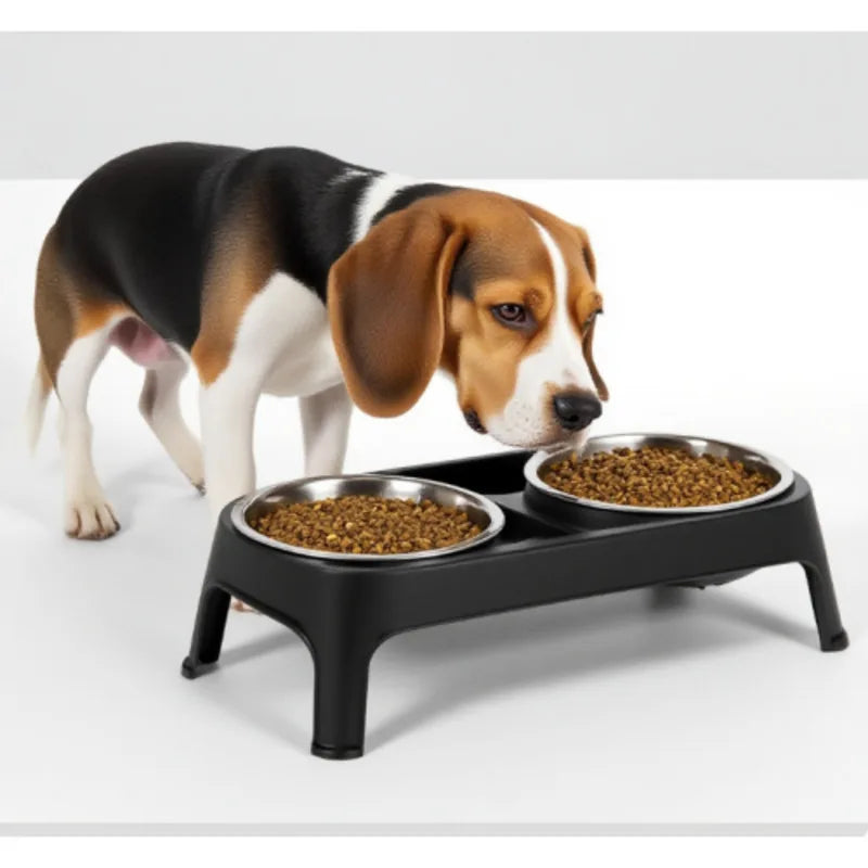 Double-layer Stainless Steel Dog Food Bowl  Elevated Pet Feeding Stand Promotes Digestion  Easy To Clean  Durable Material