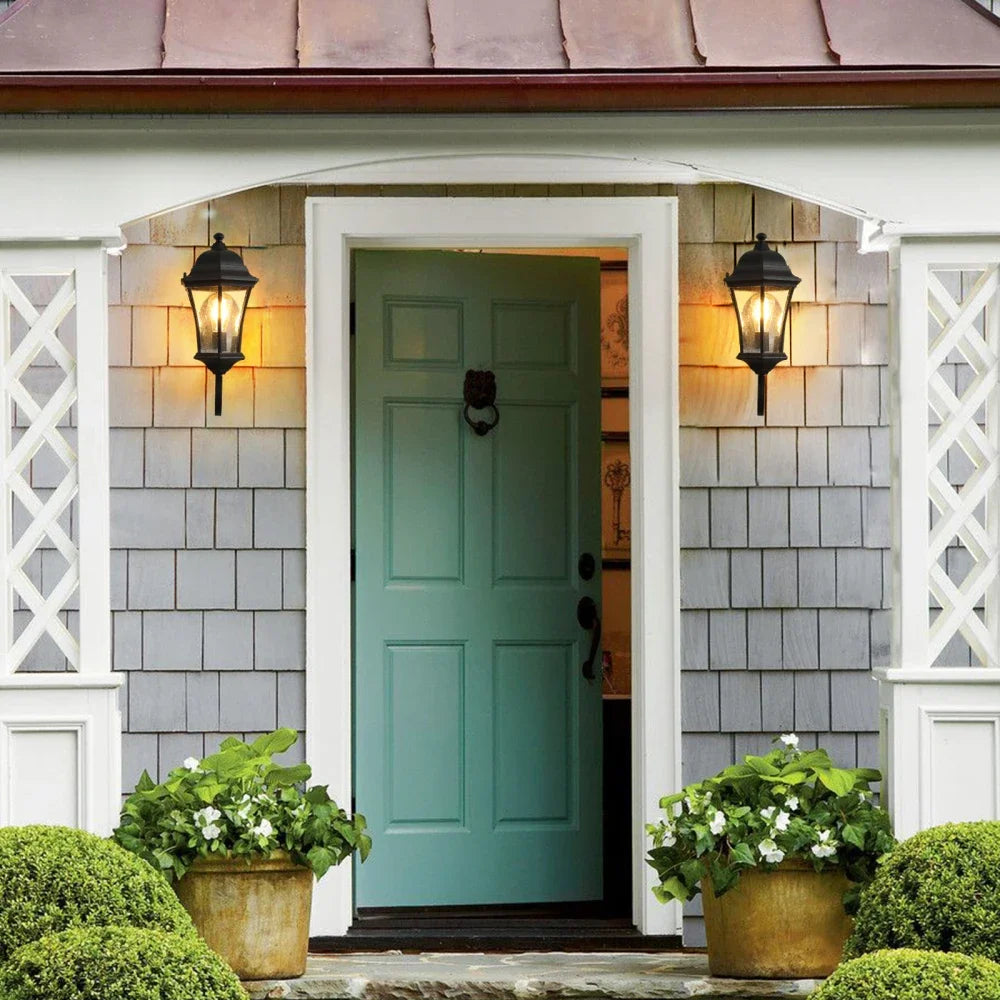 2-Pack Vintage Wall-Mounted Outdoor Lantern Light Elegant Black Metal Sconce for Porch Patio Garden Lighting (Bulb Not Included)