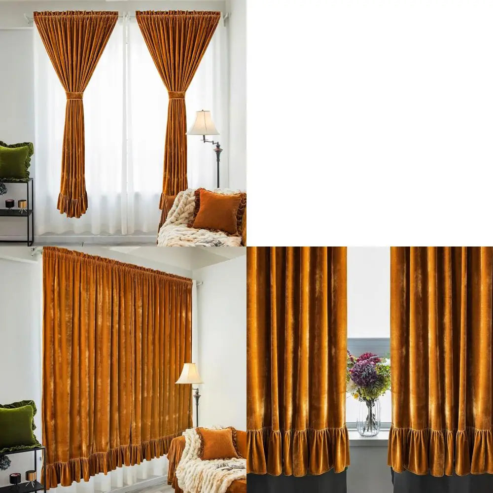 Golden Camel Vintage Ruffle Curtains, Pair, Soft Decorative, 52x84 for Living Room & Bedroom