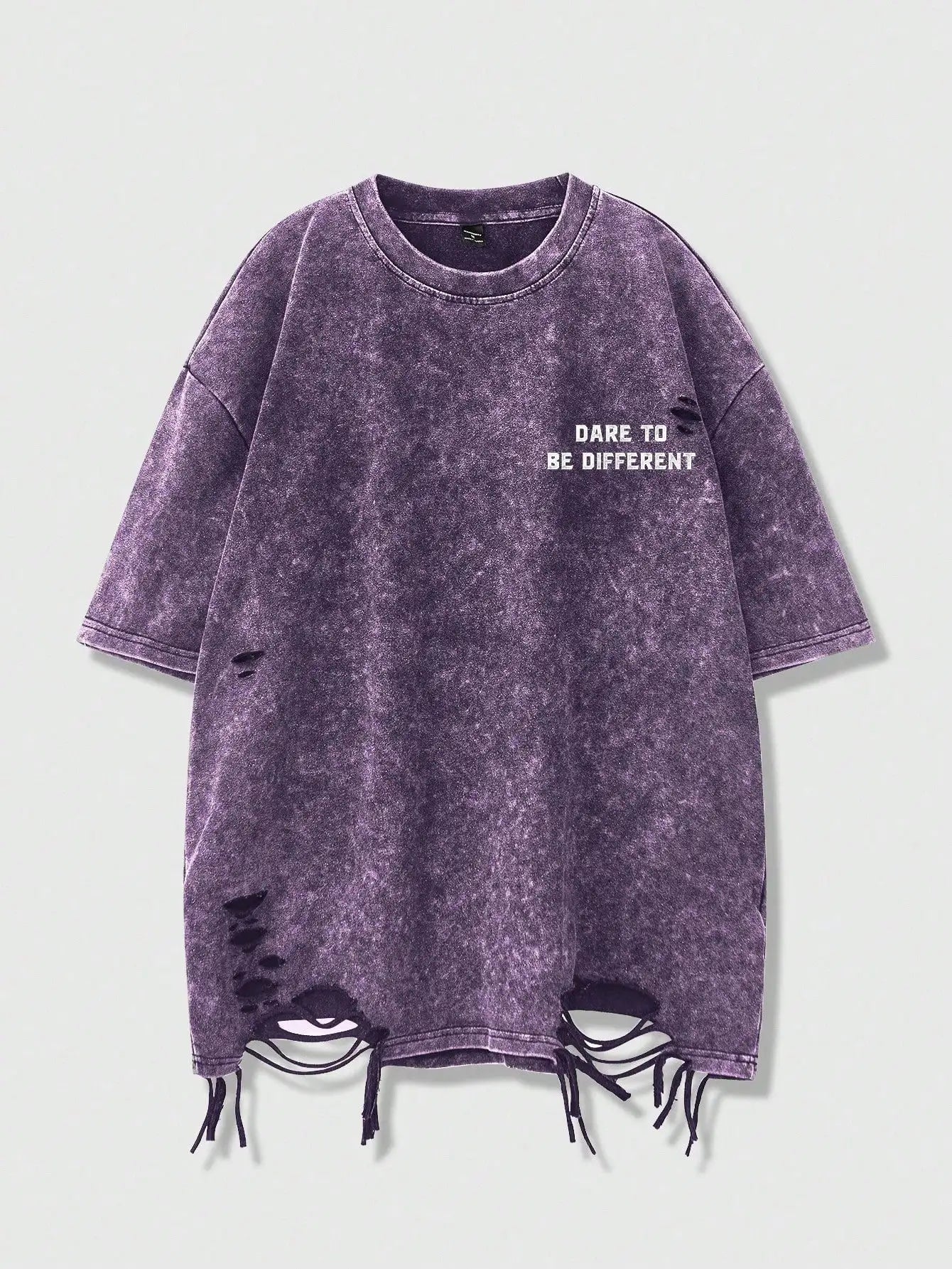 Distressed Black Oversized T-Shirt with 'Dare to Be Different' Print, Loose Fit Casual Streetwear