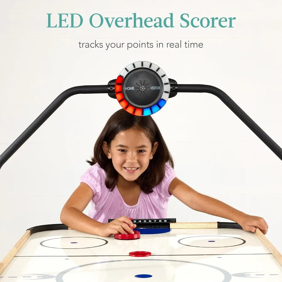 54 Inch LED Air Hockey Game Table with Light-Up Scoreboard and Powerful Motor for Home Entertainment Includes AC Outlet 2 Pucks