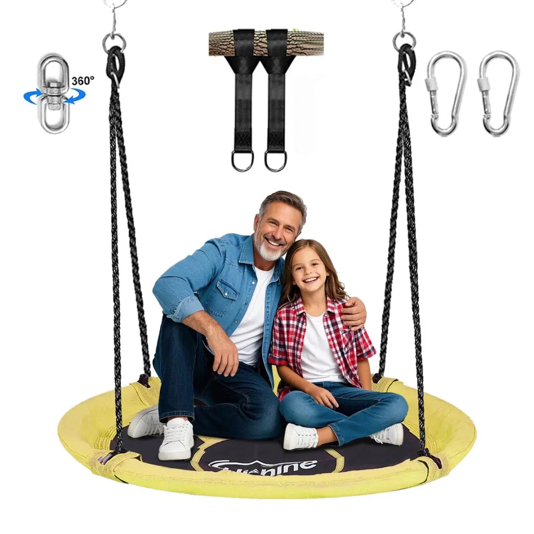 Hishine 43" Saucer Tree Swing for Kids, 360° Rotate Flying Saucer with Swivel, Hanging Straps, Adjustable Ropes, Round Mat Swing