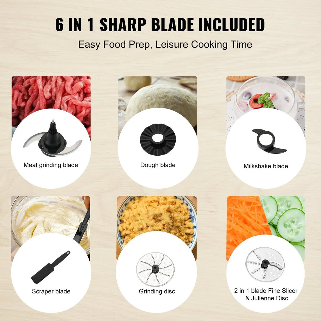 VEVOR Food Processor, 14-Cup Vegetable Chopper for Chopping, Mixing, Slicing, and Kneading Dough, 600 Watts Stainless Steel Blad