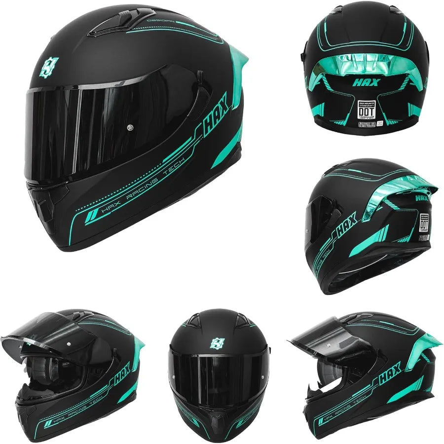 Full face dual visor adult motorcycle helmet designed for street and sport biking featuring Pinlockready lens compatibility DOT