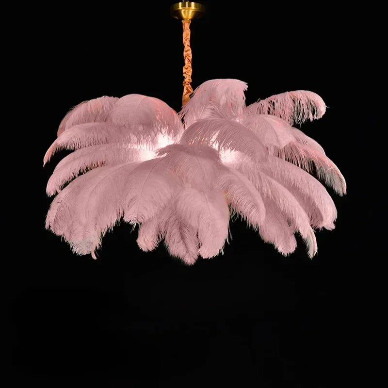 Nordic Ostrich Feather Led Pendant Lamp Living Room Feather Lamp Bedroom Home Decor Indoor Lighting Hanging Light Fixture luster