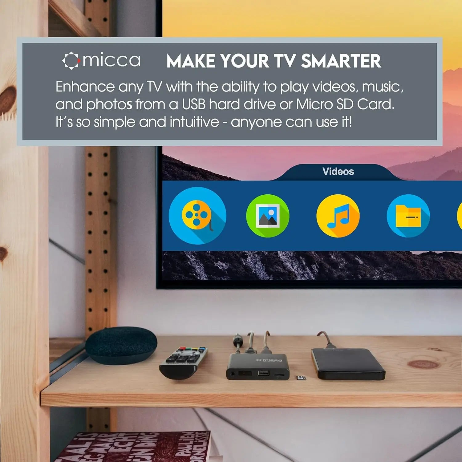 4K Ultra-HD Media Player for USB & MicroSD, HDMI/AV Output, Auto Play, Supports MP4, MKV, JPG, MP3