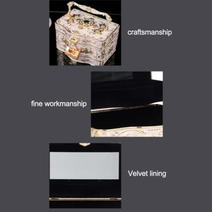Vintage Rectangular Jewelry Box 3 Layers Small Enameled Trinket Box Organizer for Women White