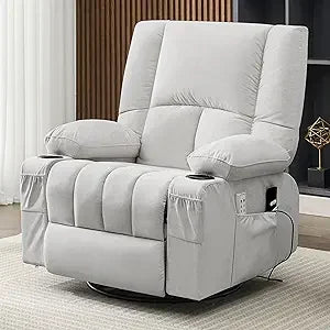 Rocker Recliner Chair with Heat and Massage, 360° Swivel Recliner Chairs for Adults, Oversized Recliner Single Sofa Seat with Cu