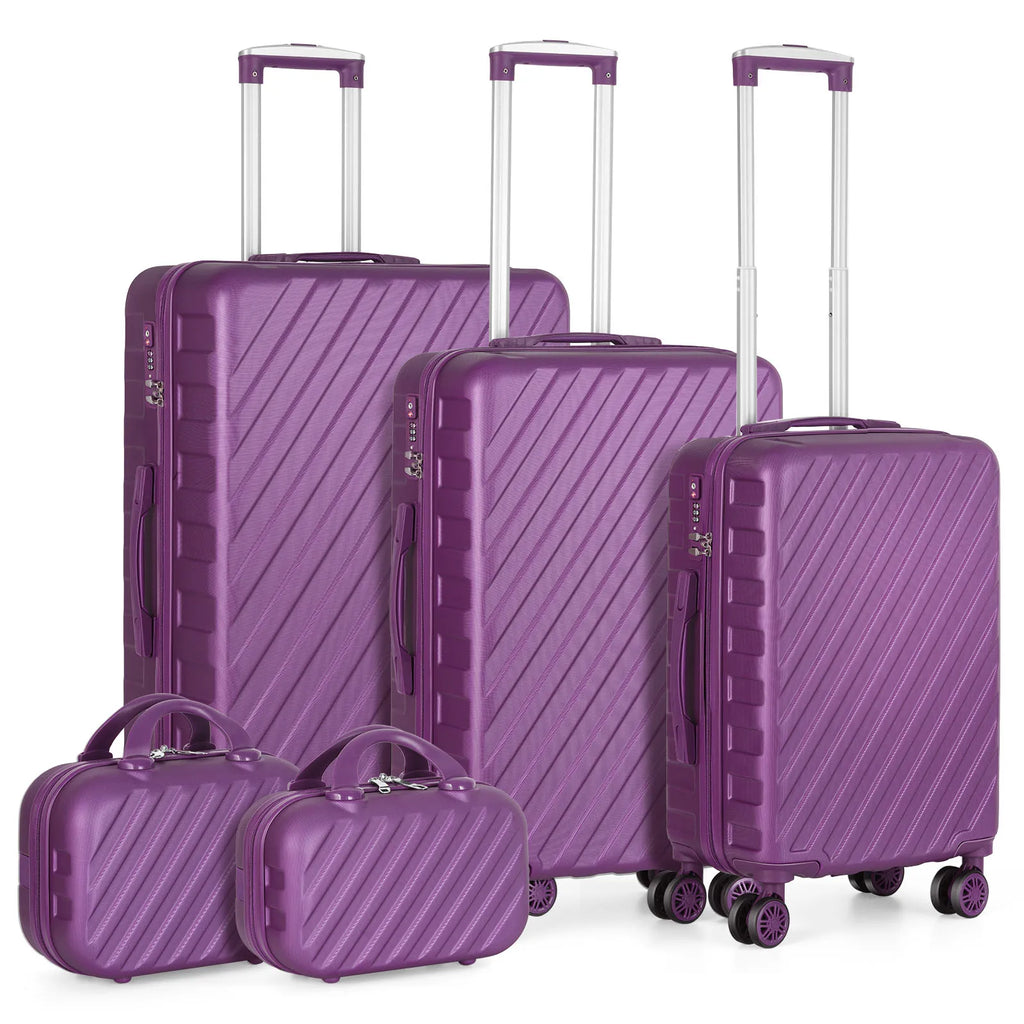 5-Piece ABS Hardshell Luggage Set with TSA Lock & Cosmetic Bag - 360° Spinner Wheels Carry-On/Check-In for Travel, Purple