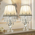 Dimmable Crystal Table Lamp Set of 2 with Fabric Shades, Farmhouse Nightstand Lamps for Living Room Bedroom