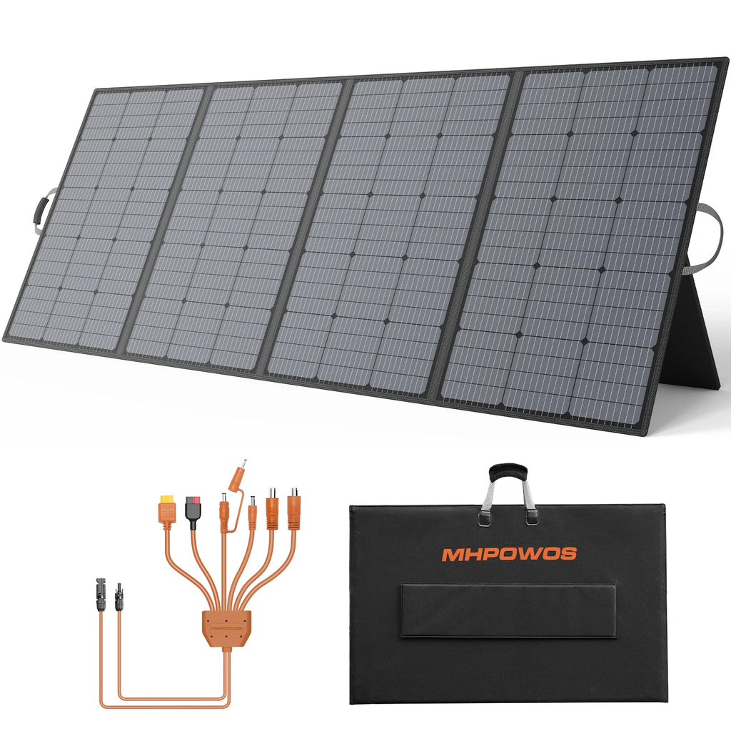 MHPOWOS Solar Panel with Adjustable Kickstand 400W Foldable Portable Solar Charger, IP67 Waterproof for Camping, RVs, Blackouts