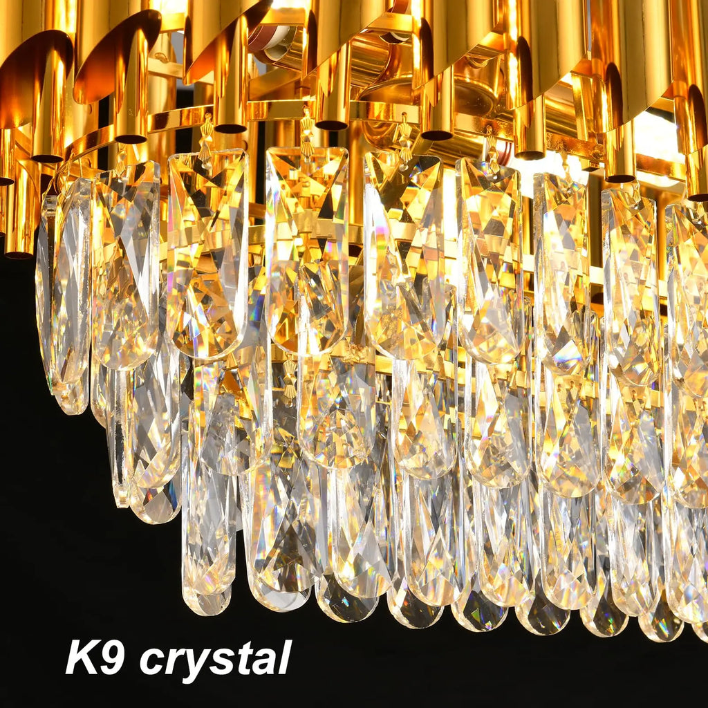 Modern Crystal Chandeliers 3-Tier K9 Oval Crystal Chandeliers Light Fixture Rectangle Gold Crystal Chandeliers Ceiling Light Fix