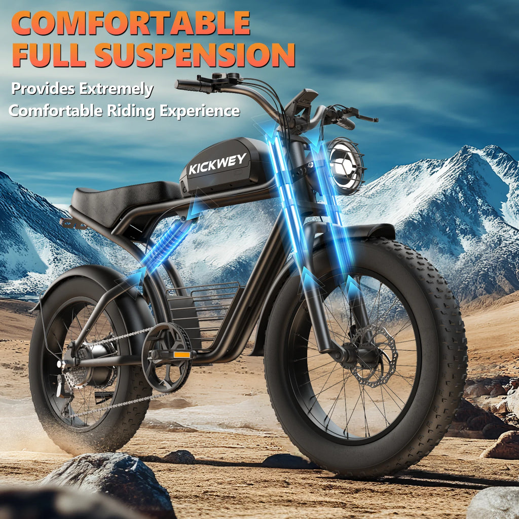Kickwey K7 Adult Electric Bicycle 1500w 48V23ah Ebike 46km/h Mountain Electric Bike 20" Fat Tire Dirtbike Motorcycle E Bike