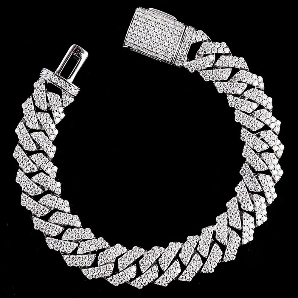 Provence Fashion Cuban chain Bracelet for Men Moissanite Silver Hip Hop jewelry Everyday Double row stones Cuban Link Wrist Gift