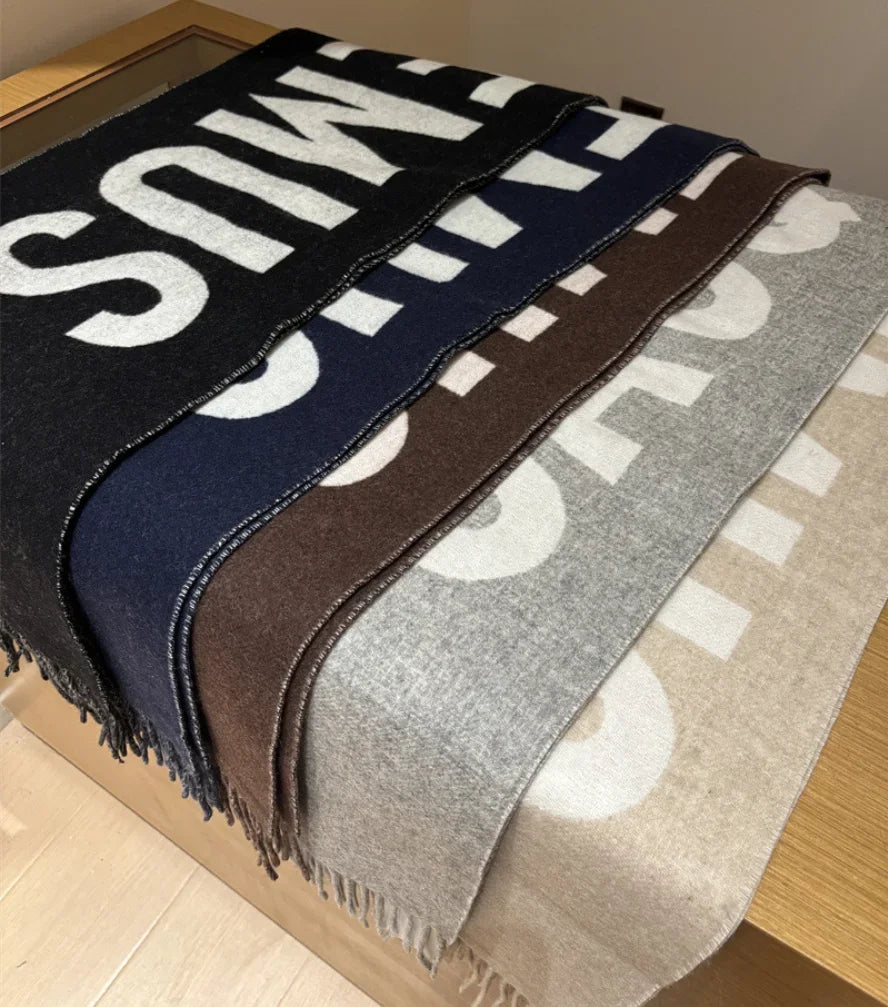 2025SS 100% wool scarf for women luxury brand winter thick warm neck scarves monogram high quality ladies fashion cashmere shawl