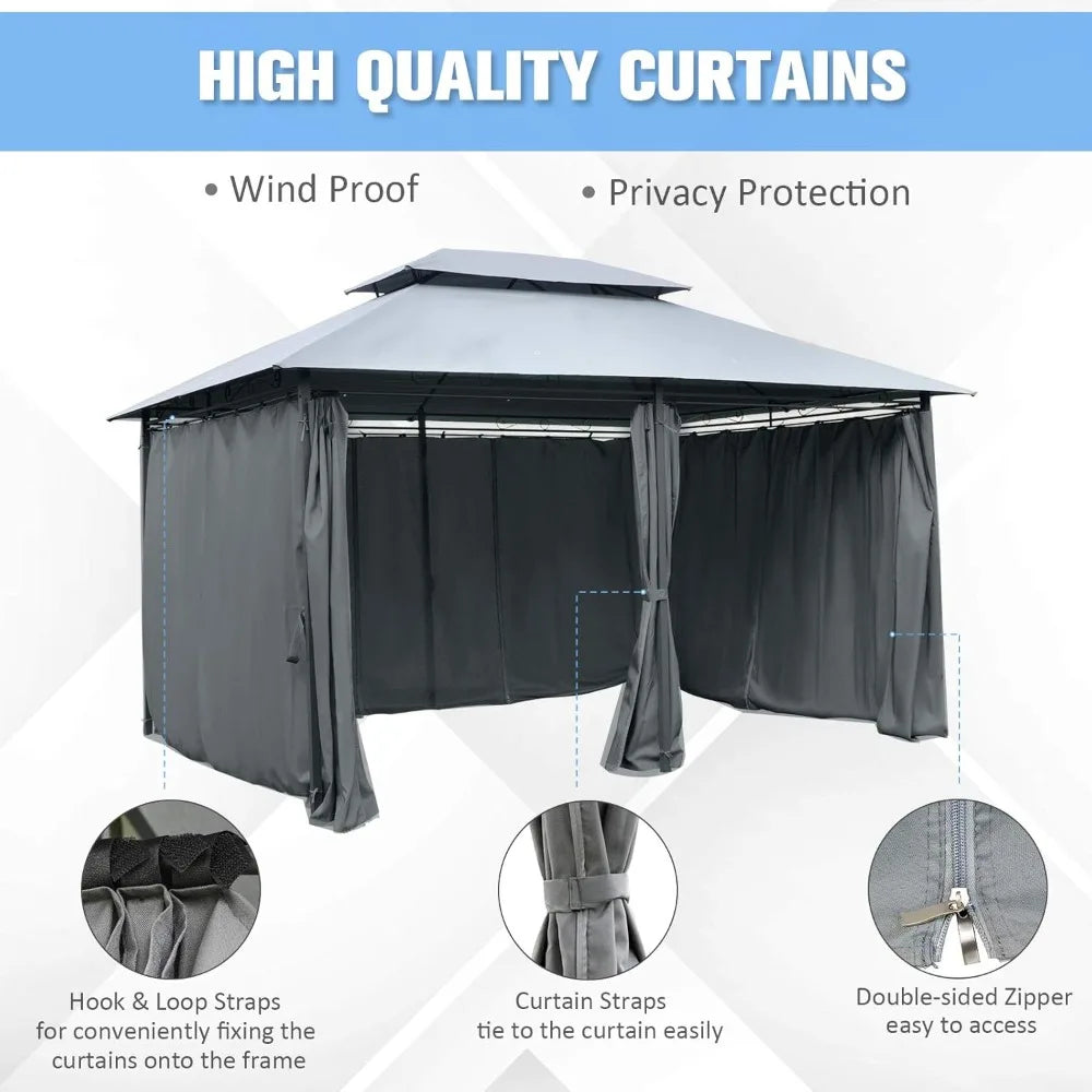 10' x 13' Patio Gazebo, Outdoor Gazebo Canopy Shelter with Curtains, Vented Roof, Sturdy  Steel Frame, UV resistant Pergola