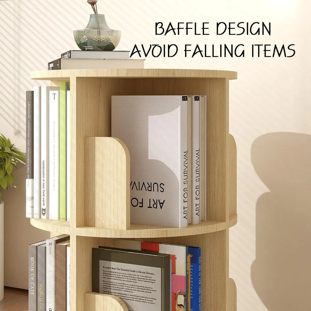 360° Rotating Bookshelf Tower,6-Layer Revolving Bookcase Storage Rack,Floor-Standing Wooden CD Rack for Small Space for Bedrooms