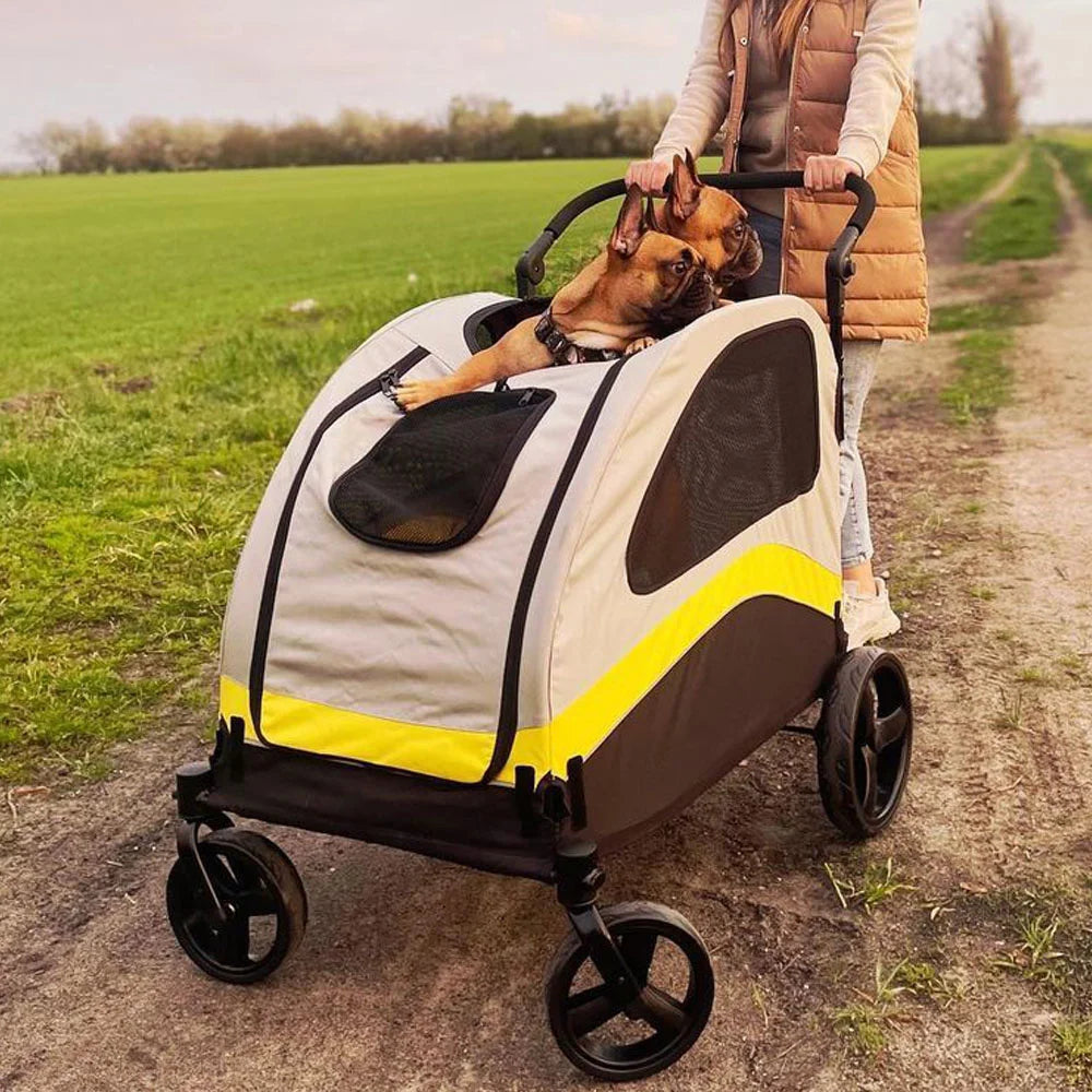 Premium Dog Stroller Pram 4 Wheel Foldable Cart Travel Walk Pet Jogger Wagon for Small Medium Large Dogs