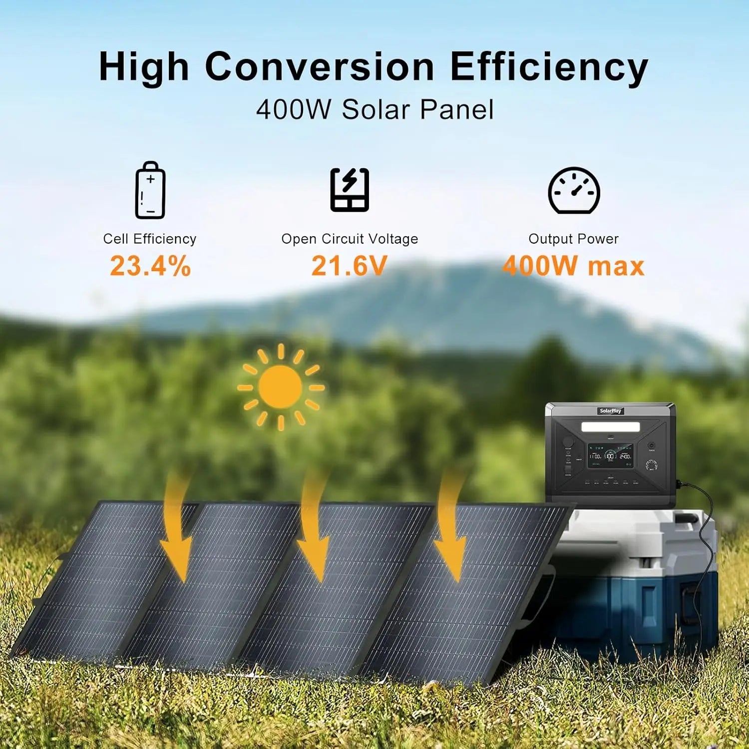 SolarPlay 400W Portable Solar Panel with Adjustable Kickstands, Foldable IP65 Waterproof Solar Panel for Power, Customized