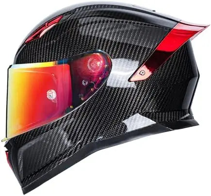 Carbon Fiber Full Face Motorcycle Helmets with Spoiler Sport Touring Street Motorcycle Helmet Bluetooth Ready Speaker Pockets