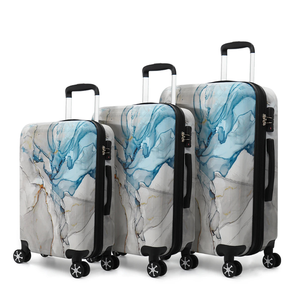 3 Piece Luggage Set Hardshell Expandable Suitcase with Spinner Wheels &TSA Lock Print Lightweight Travel Suitcase Set-20"/24"/28