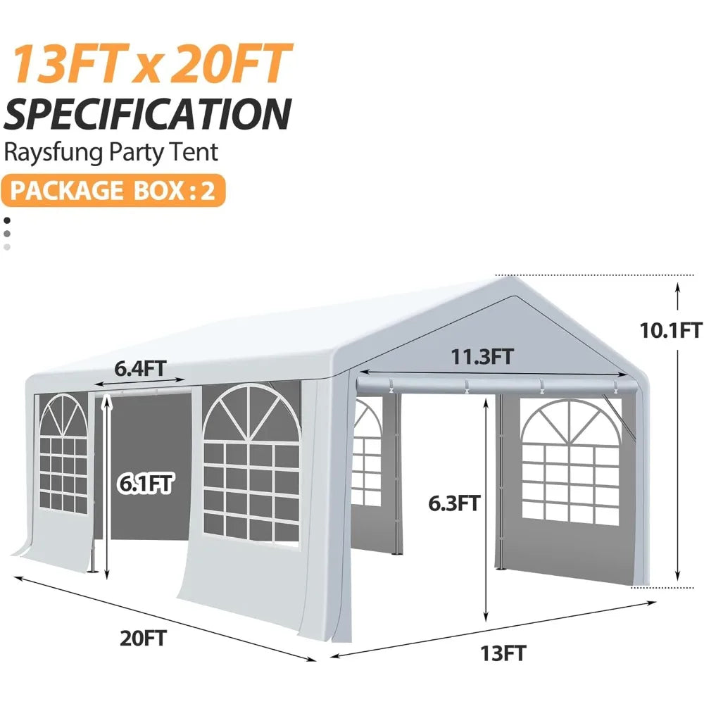 Heavy-Duty 13x20 Foot Outdoor Wedding Party Tent with Detachable Sidewalls for Events and Shelters