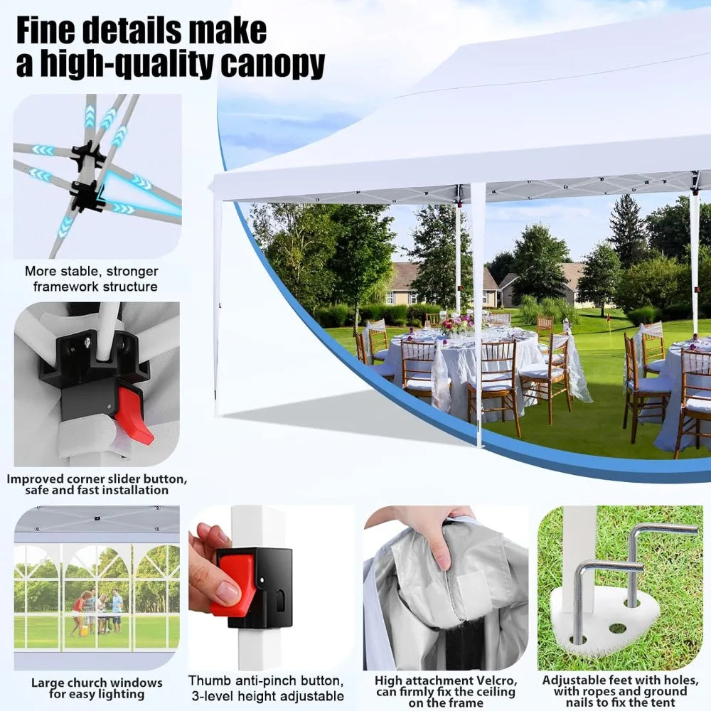 10x20 Pop Up Canopy with 6 Sidewall, Commercial Canopy UPF 50+ Waterproof Outdoor Gazebo