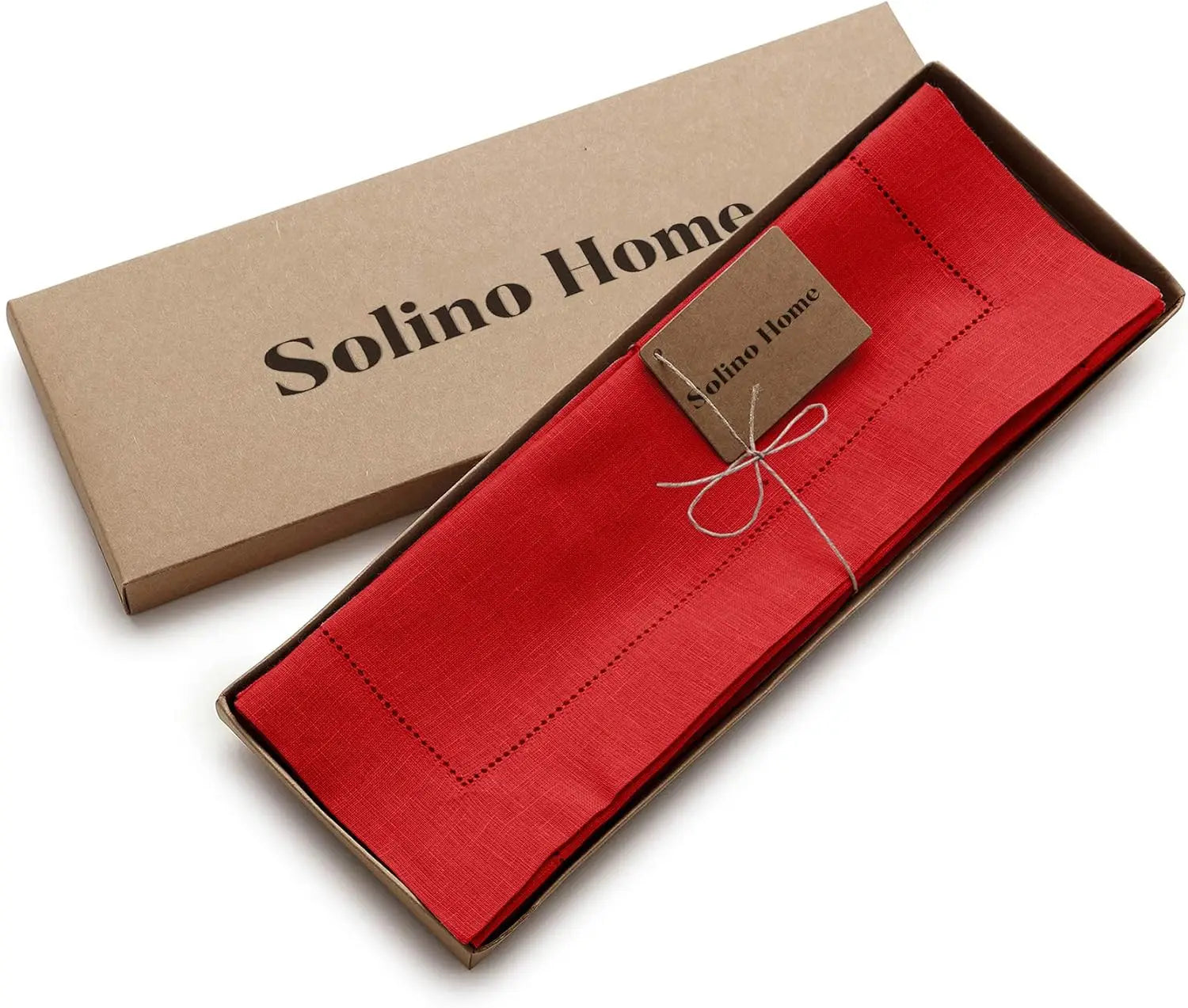 Set of 4 Red Linen Placemats with Classic Hemstitch, 14x19 Inch, 100% Pure Linen for Holiday Table Decor