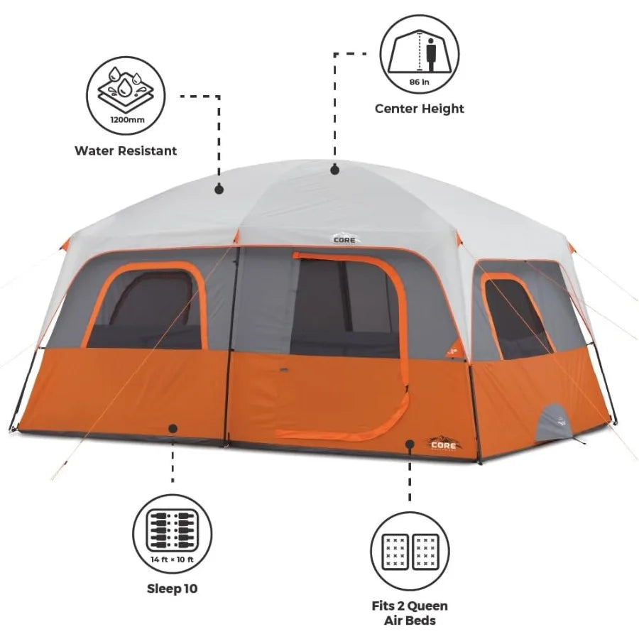 Tent for Family Camping 10 Person/ 11 Person/ 12 Person Large Multi Room Cabin Tents for Car Camping and Outdoor Adventures
