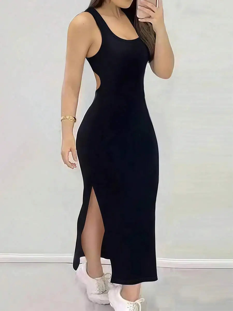 Sexy Backless Criss-Cross Strap Slit Midi Dress for Night Out
