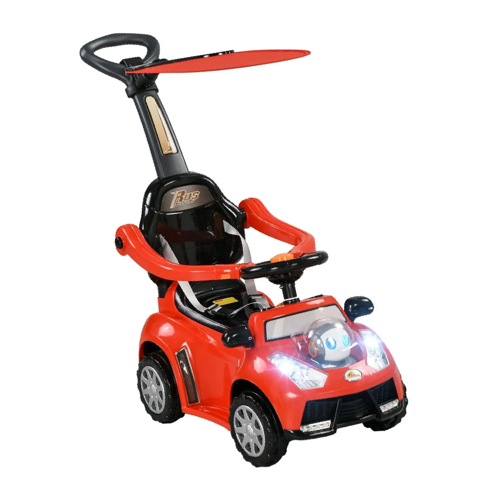 3 in 1 Kids Push Car with Safety Fence Music Horn and Canopy Baby Ride on Toddler Sliding Car for Children Travel Outdoor Play