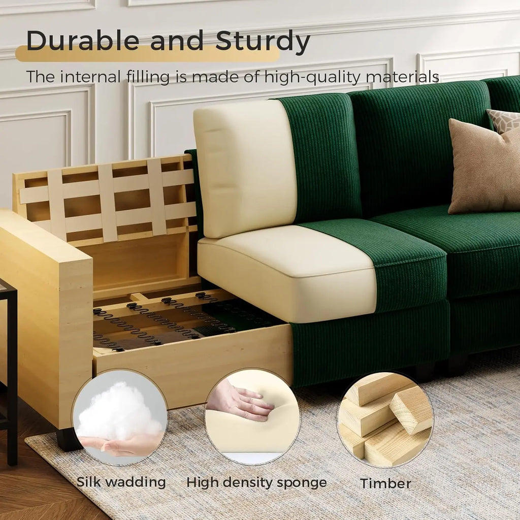 106 Inch L Shaped Sectional Sofa Couch with Storage 5 Seater Corduroy Modern Customized Living Room Home Sofas