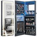 LED Mirror Jewelry Cabinet Wall/Door Mounted Organizer Armoire Black