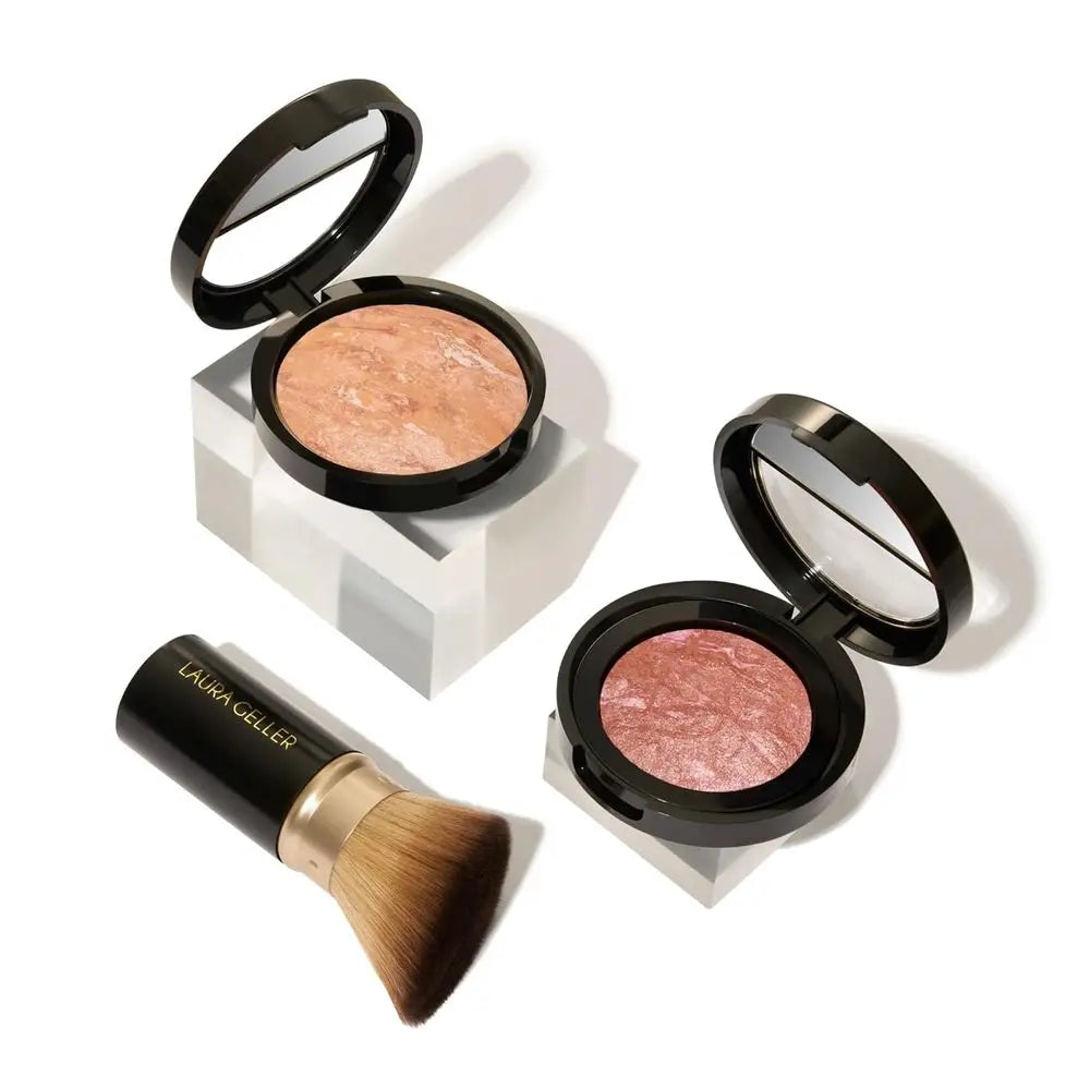 3 PC Kit: Illuminating CC Powder Foundation Light, Retractable Kabuki Brush, Blush-N-Brighten Pink Graperuit