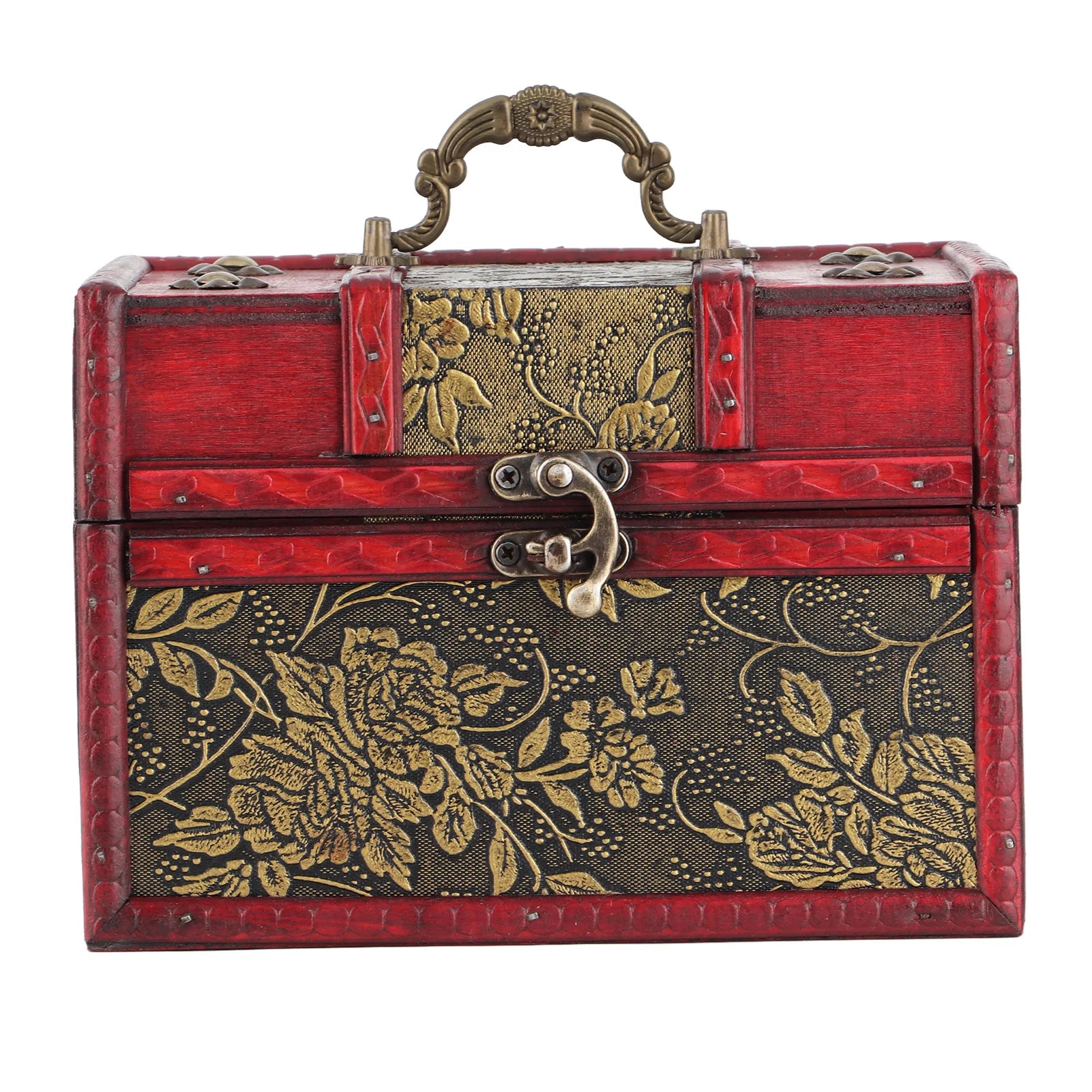 Handmade Vintage Wooden Jewelry Box, Antique Style Storage Chest for Rings, Necklaces, Earrings