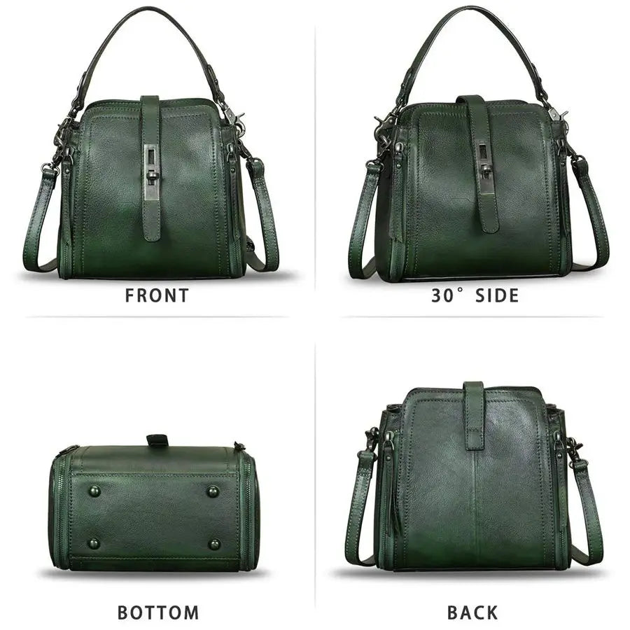 Leather Handbag for Women Vintage Handmade Satchel Crossbody Purse with Removable TopHandle Strap