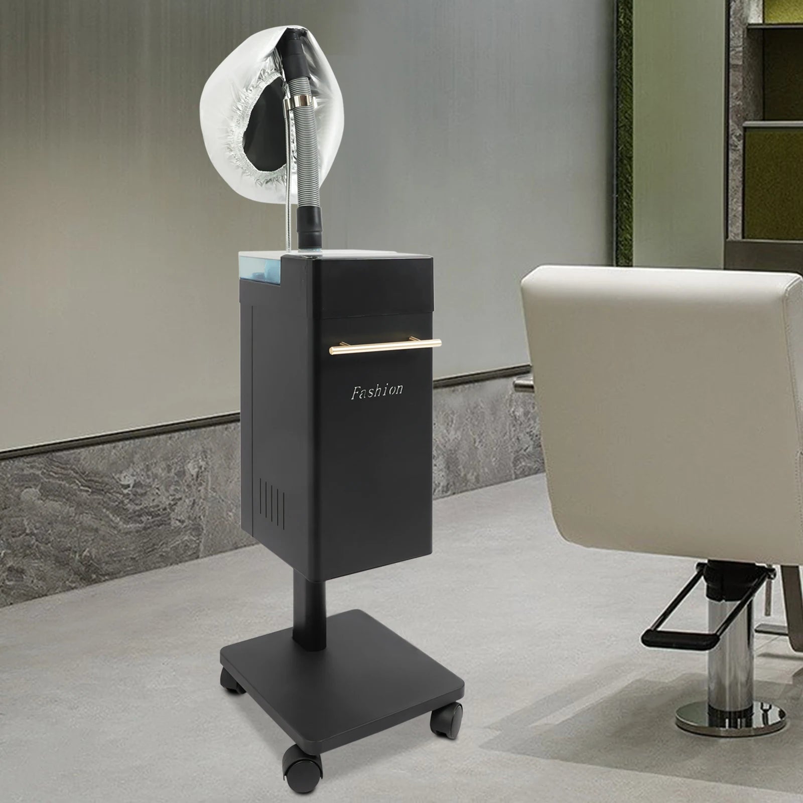 Black Multi-function Hair Care Equipment,110V Rectangle Freestanding Nano Hair Steamer  30*32*77.5cm 4 Wheels for Hair Salons