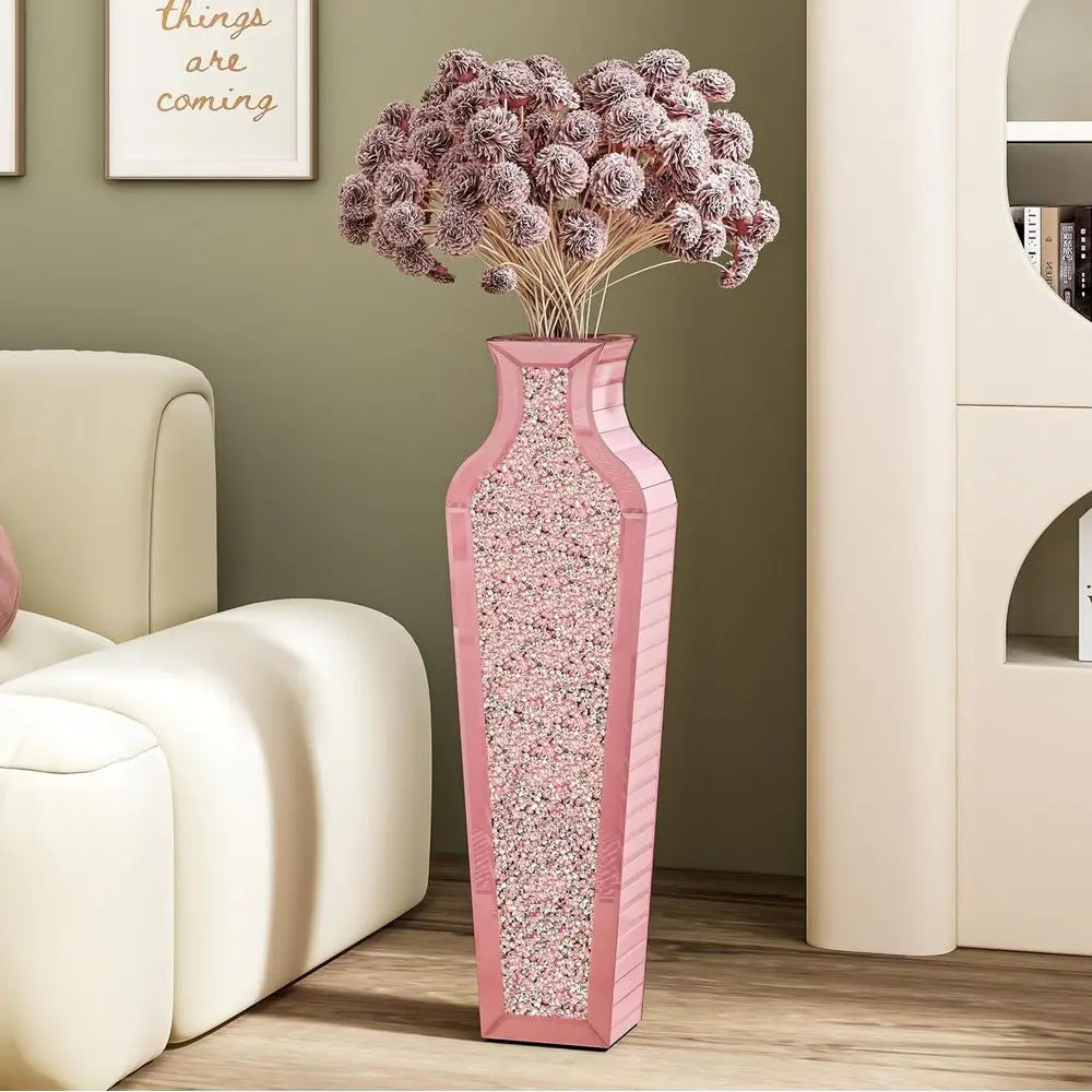 Crushed Diamond Floor Vase - 26.8 Tall Mirror Glass Home Decor Vases for Living Room Bedroom, Large Decorative Vase for Dried Fl