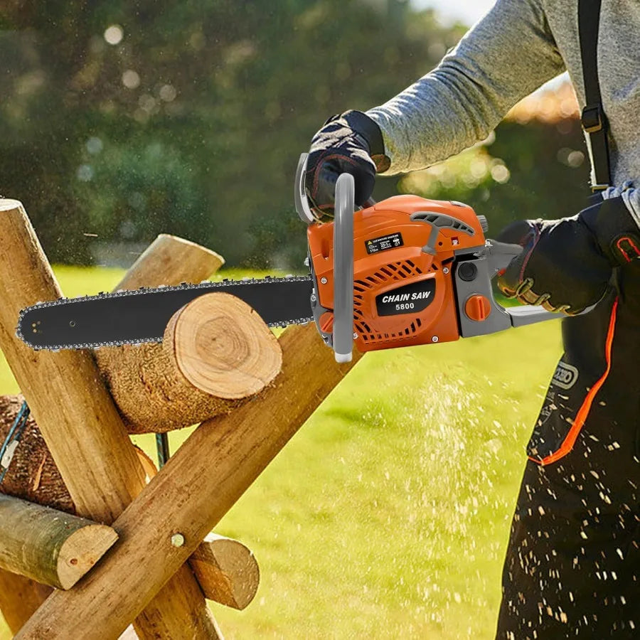20Inch Gas Chainsaw 2-Stroke 58CC Gasoline Powered Chainsaw for Cutting Wood in Forest Garden and Farm Applications with Cordle