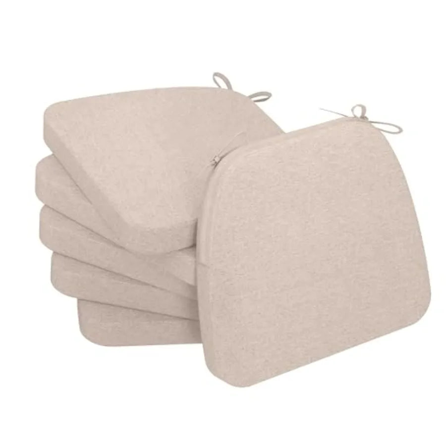 D-Shaped Chair Cushions 2" Thick Dining Chair Pads with Ties and Removable Machine-Washable Cover 17" x 16" Set of 6 Oatmeal Be