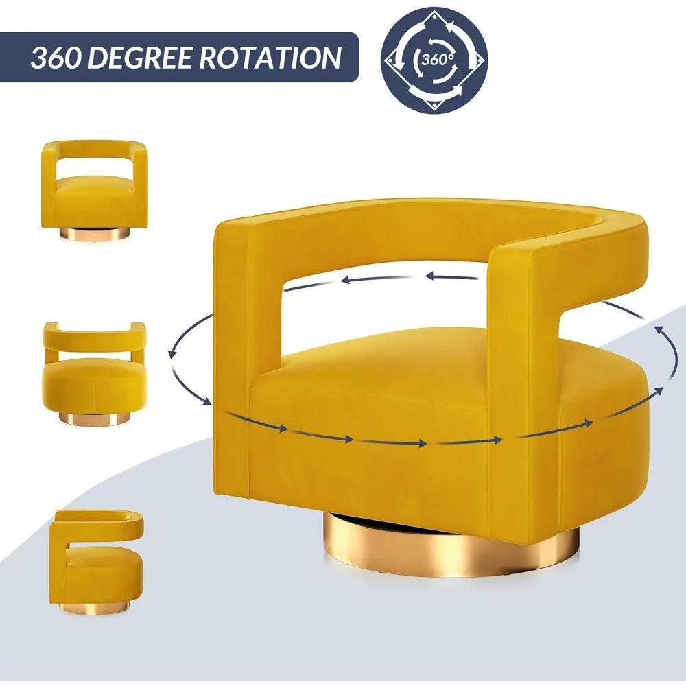 Swivel Barrel Accent Chair, Modern Upholstered Arm Comfy Velvet Curved Back Round Chair with Gold Base Wood Frame, 360 Degree f