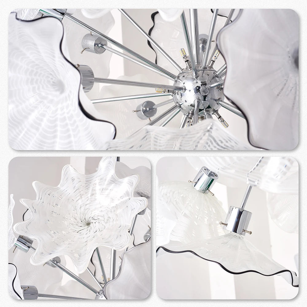 Longree Art Handmade Murano Glass Chandelier Flower Shaped LED Pendant Light for Home Entrance Hall Decorative Ceiling Lighting