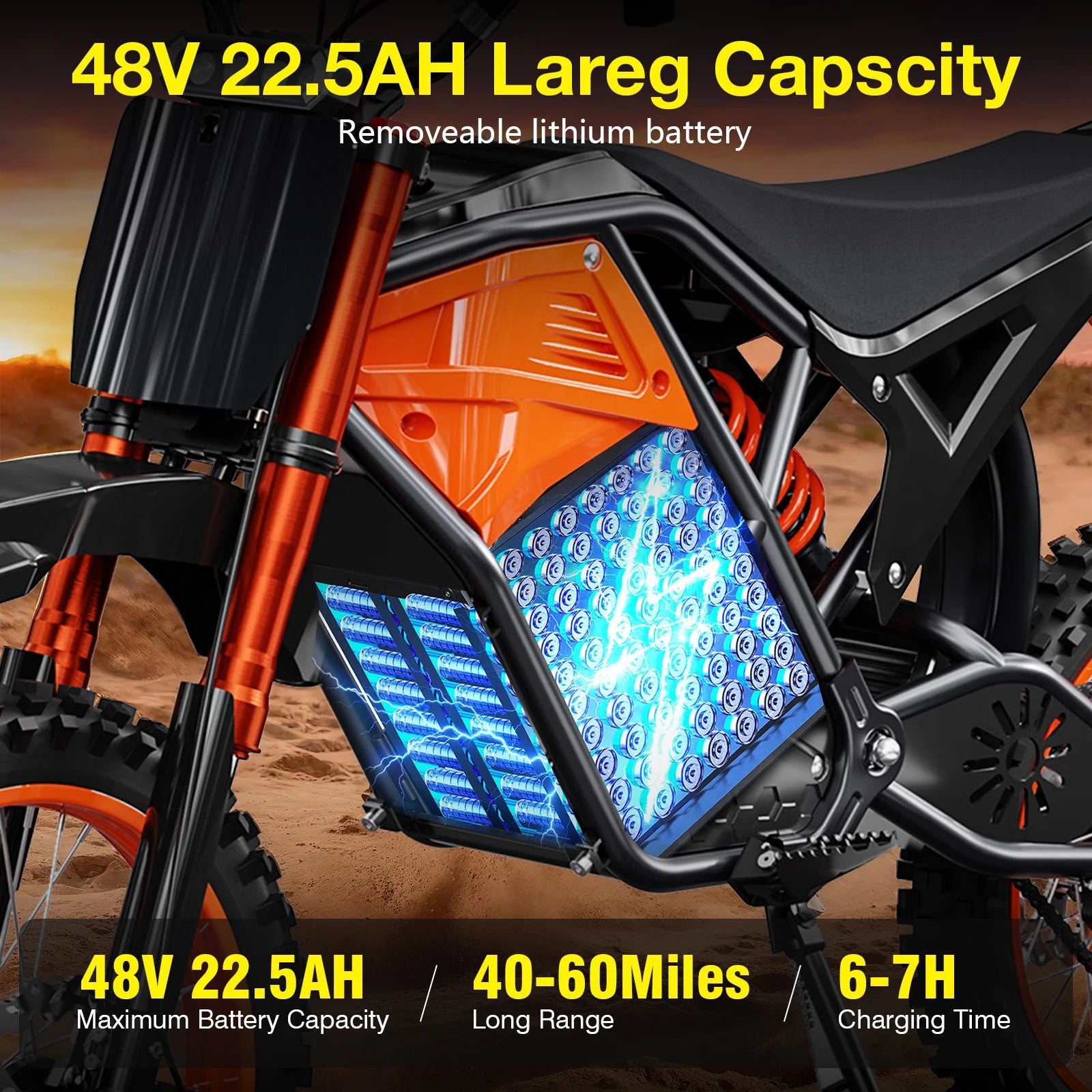 Electric Motorbike for Adult - 3000W Motor, 37.5 MPH,60 Mile Range,14inch Electric Mountain off-road Motorcycle, Electric Bike