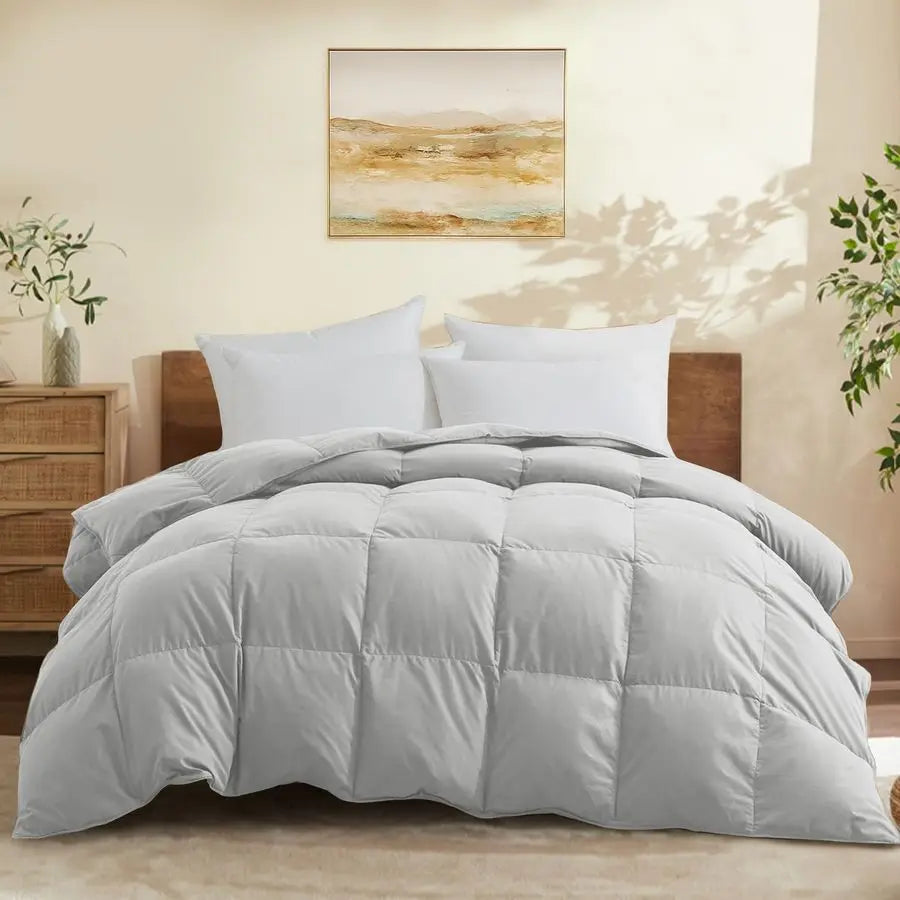 King Size Down Comforter All Season Ultra Soft Goose Down amp Feather Fiber Fill, Luxury Hotel Light Gray Duvet Insert with Corn