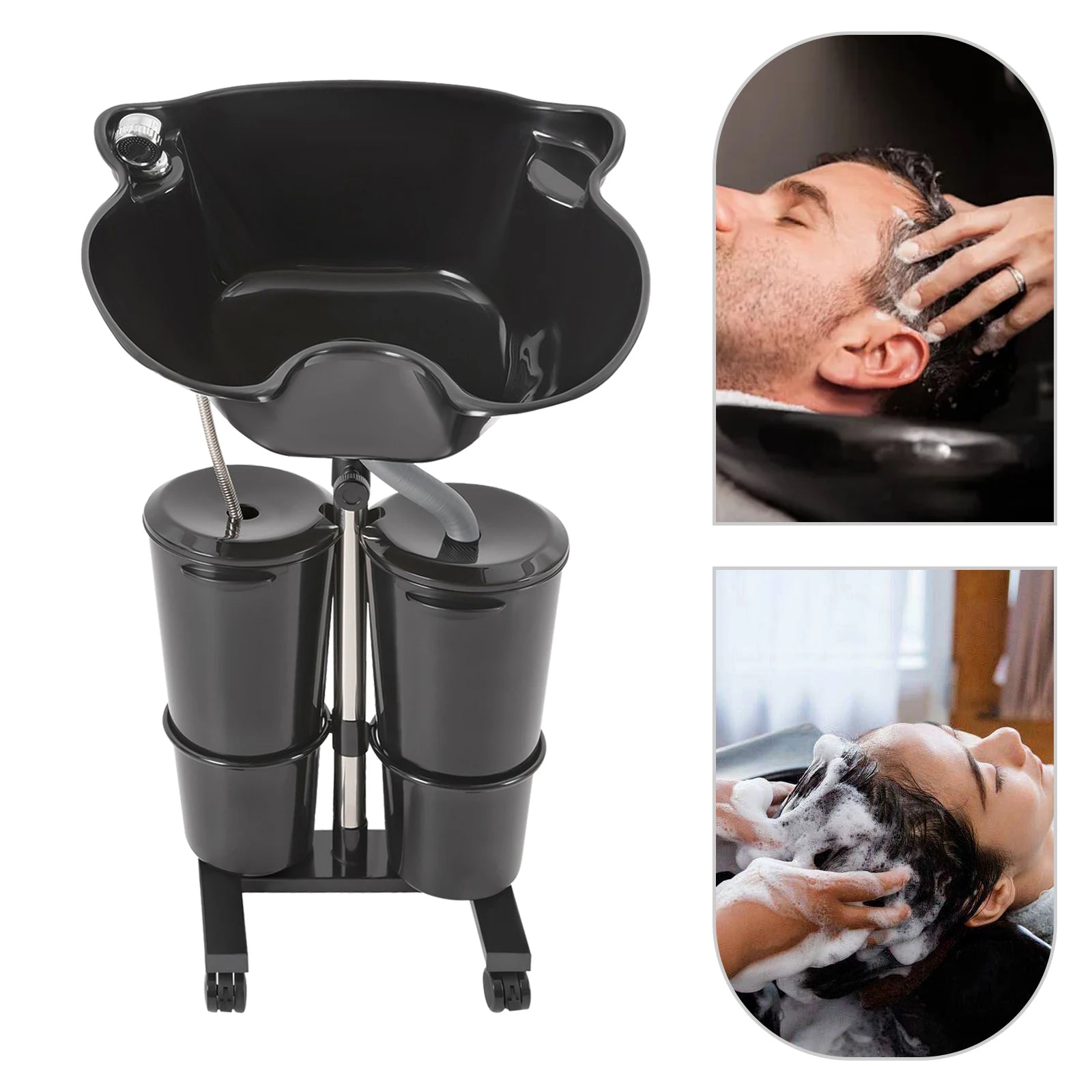 Portable Shampoo Sink Dual Bucket 10L Electric Pump, Height Adjustable Hair Wash Basin with Wheels for Salon Home Care
