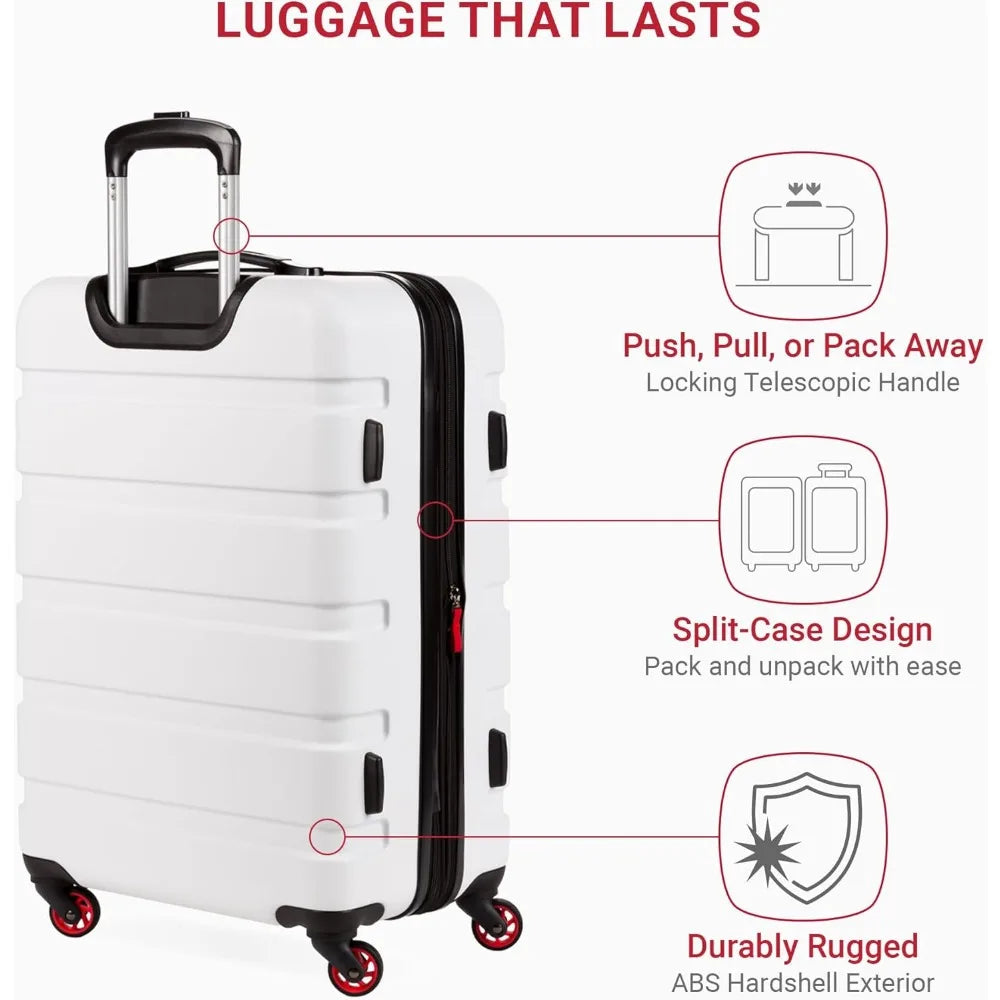 SwissGear 7366 Medium Expandable Hardshell Luggage with Spinner Wheels, White, 23-Inch