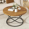 Mid Century Modern Style Round Coffee Table, 31.5 Wood Center with Metal Legs, Updated Furniture for Living Spaces