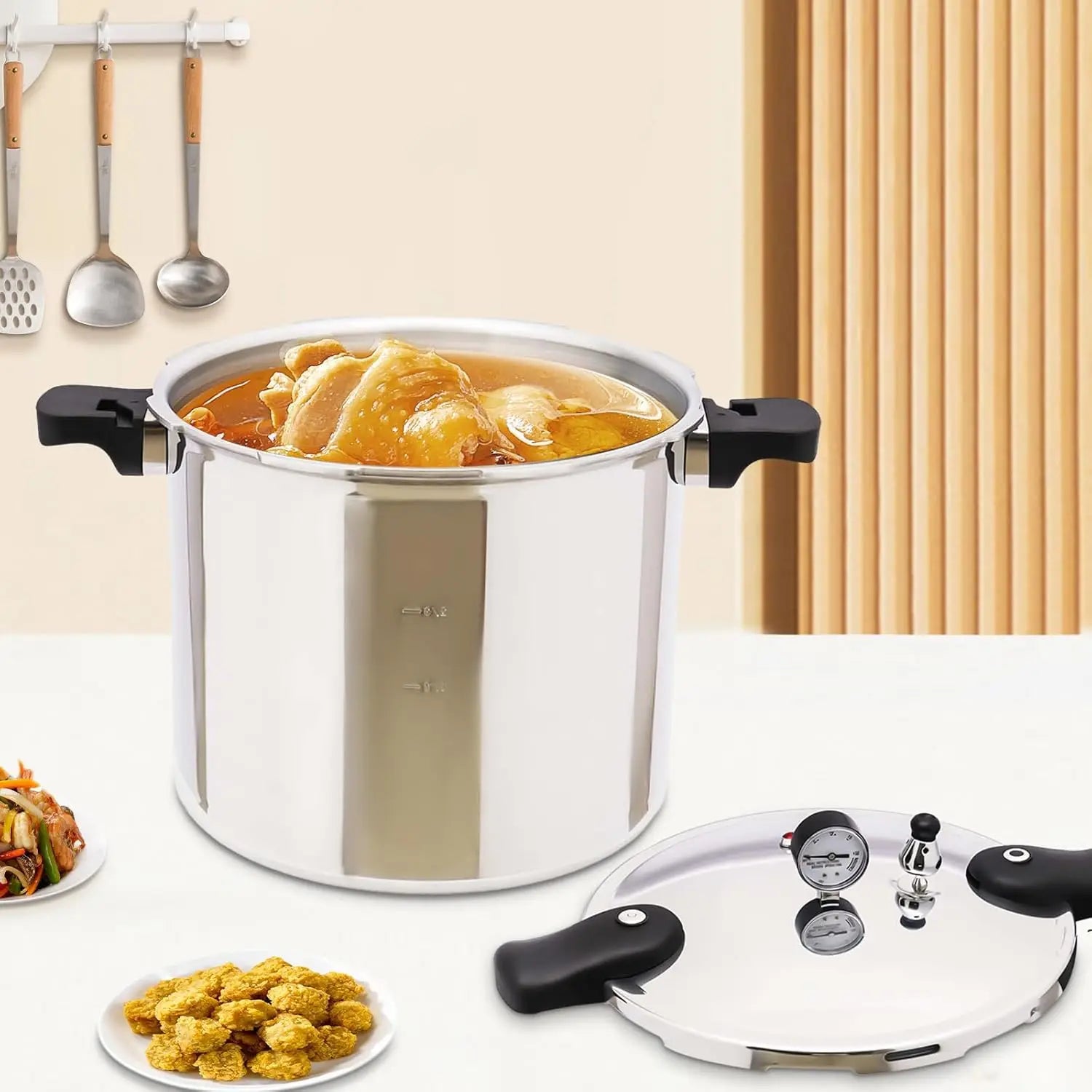 23 Quart Aluminum Pressure Cooker Stainless Steel Pressure Canner with Gauge Release Valve for Family or Commercial
